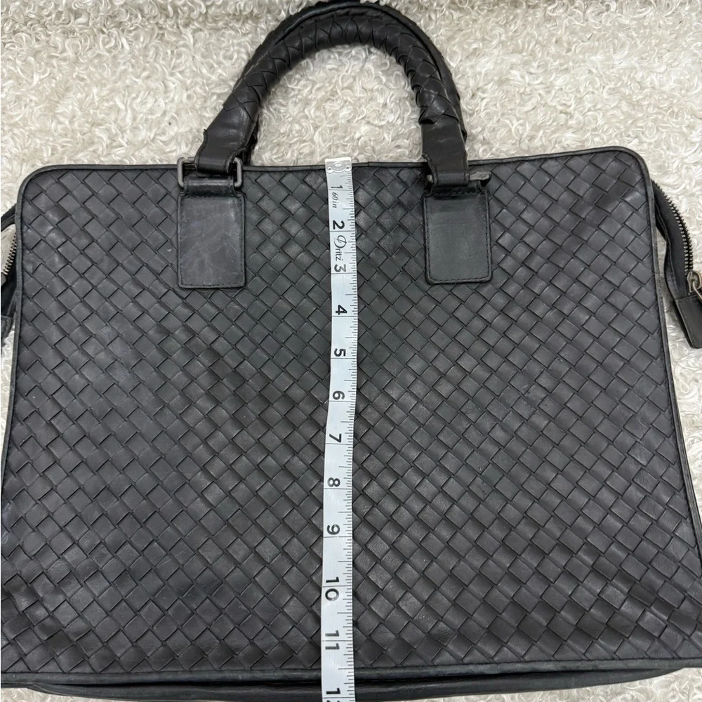 Bottega Veneta Dark Grey Intrecciato Leather Laptop Briefcase